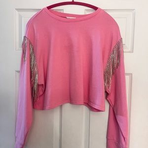 Pink rhinestone cropped sweater